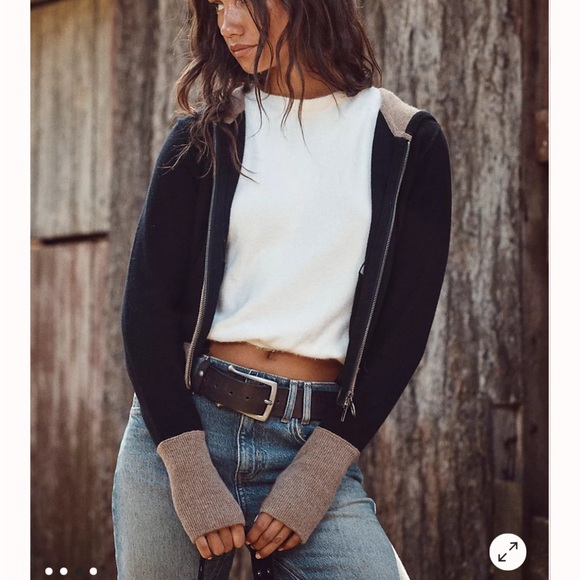 Free People We The Free Bordeaux Cashmere Hoodie sz M Black/Tan - Picture 3 of 6